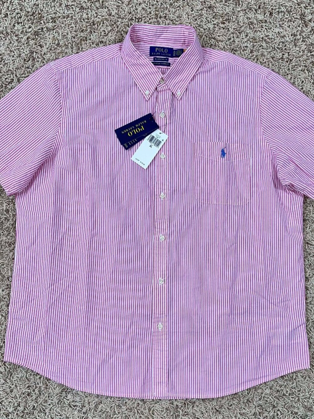 Polo Ralph Lauren Men’s Stripe Seersucker Short Sleeve Shirt Pink, Size XL (New)